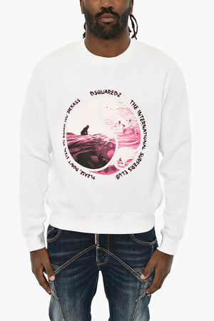 Brushed Cotton Crewneck Sweatshirt with Front Print