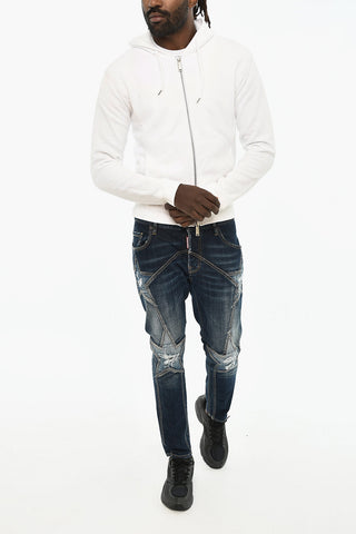 Felpa Hoodie in Cotone Felpato con Chiusura Zip