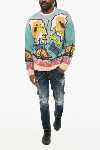 Mixed Wool Patterned Crewneck Sweater