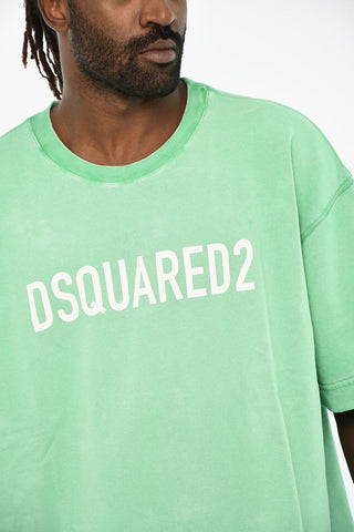 Short-Sleeve Crewneck Sweatshirt with Acid Wash Effect