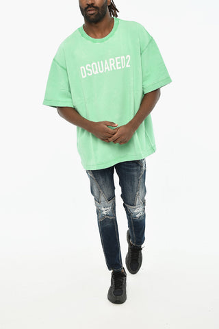 Short-Sleeve Crewneck Sweatshirt with Acid Wash Effect