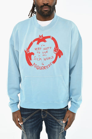 Brushed Cotton Crewneck Sweatshirt with Patch Pocket