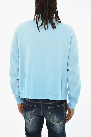Angerautes Baumwoll-Sweatshirt mit aufgesetzter Tasche