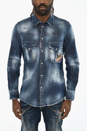 Denim-Overshirt mit Vintage-Effekt und Druckknöpfen