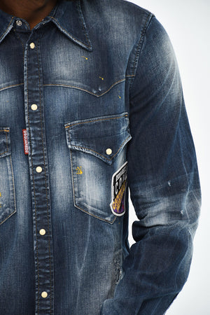 Denim-Overshirt mit Vintage-Effekt und Druckknöpfen