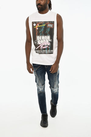 T-Shirt Girocollo Stampata Senza Maniche