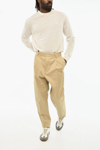 Cotton Gabardine Single-Pleat Trouser with Hidden Buttoning