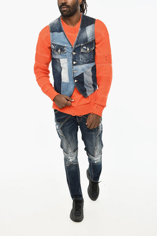 Denim Vest With Patchwork Effect