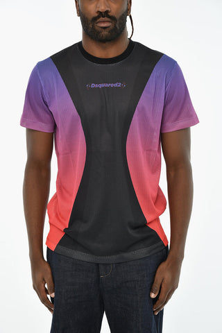 Perforated Crewneck T-Shirt with Faded Details