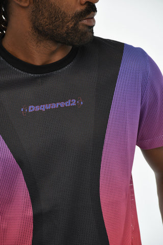 Perforated Crewneck T-Shirt with Faded Details