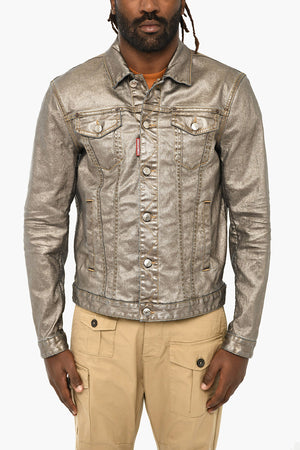 Metallic-Effect Jacket with Logo Buttons