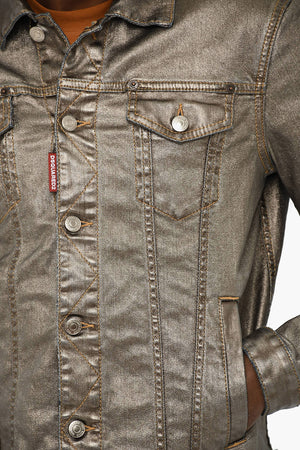 Metallic-Effect Jacket with Logo Buttons