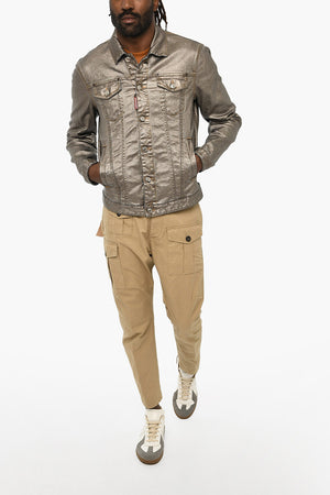 Metallic-Effect Jacket with Logo Buttons