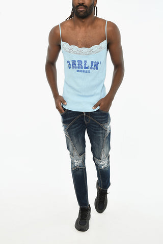 Rippen-Top mit Spitze