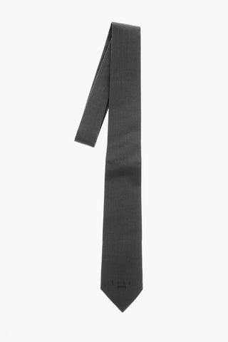 Solid-Color Tie with Embroidered Logo