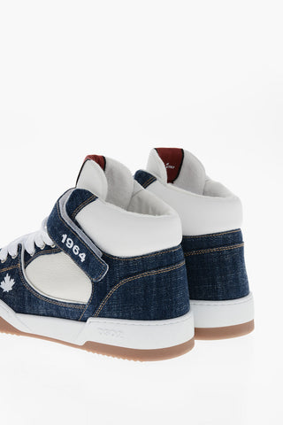 Textured Leather SPIKER High-Top Sneakers with Denim Details