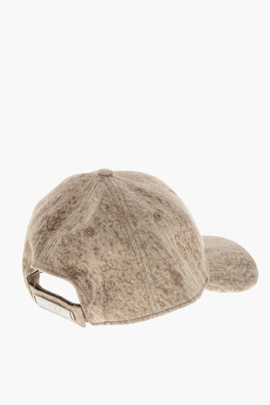 Cappello Baseball in Denim Floccato con Dettaglio in Metallo