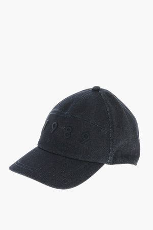Cappello Baseball in Denim con Logo in Rilievo