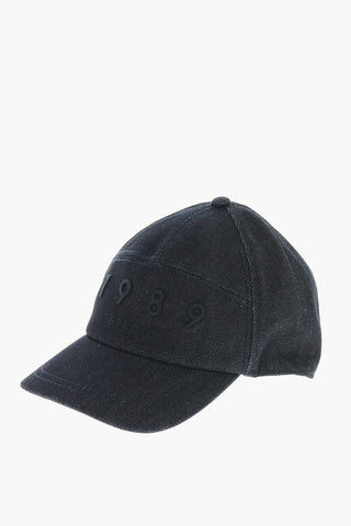 Cappello Baseball in Denim con Logo in Rilievo