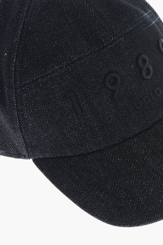 Cappello Baseball in Denim con Logo in Rilievo