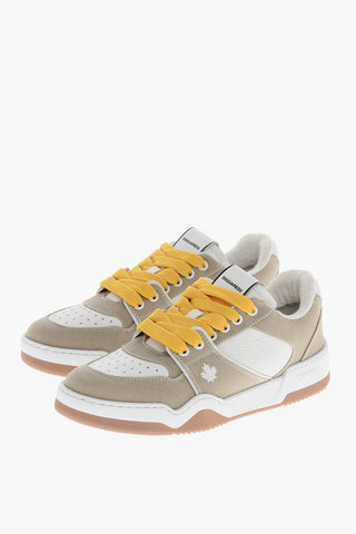 Hammered Leather and Fabric Low Sneakers SPIKER with Contrast Laces