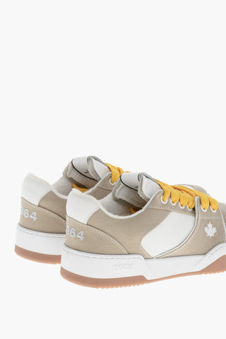 Hammered Leather and Fabric Low Sneakers SPIKER with Contrast Laces