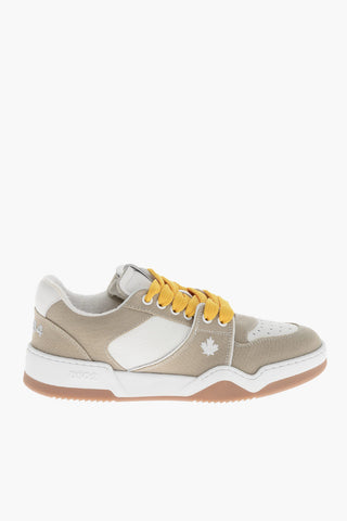 Hammered Leather and Fabric Low Sneakers SPIKER with Contrast Laces