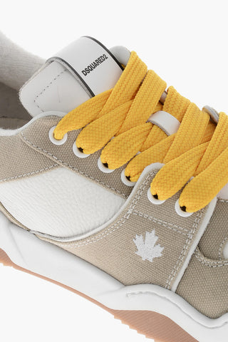 Hammered Leather and Fabric Low Sneakers SPIKER with Contrast Laces