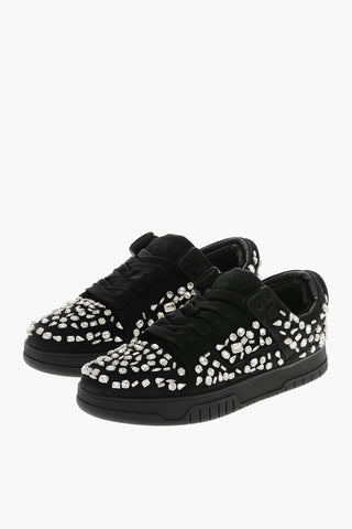 Sneakers Basse in Pelle Impreziosite da Cristalli