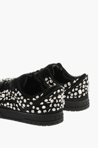 Sneakers Basse in Pelle Impreziosite da Cristalli