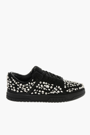 Sneakers Basse in Pelle Impreziosite da Cristalli
