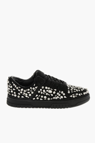 Sneakers Basse in Pelle Impreziosite da Cristalli