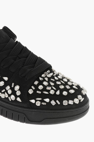 Sneakers Basse in Pelle Impreziosite da Cristalli