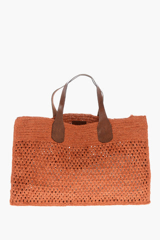 Raffia Maxi Tote Bag HAVANA with Leather Trims