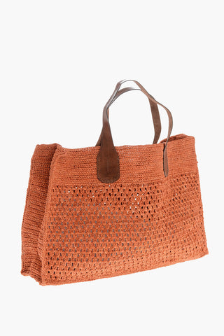 Raffia Maxi Tote Bag HAVANA with Leather Trims