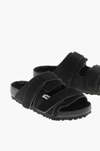 TEKLA Sandali In Suede con Interno in Pelliccia