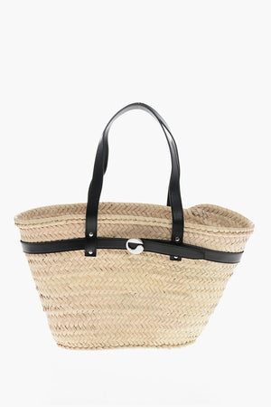 Borsa Tote in Palma con Dettagli in Pelle