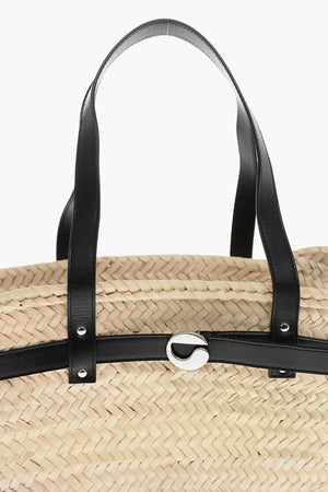 Borsa Tote in Palma con Dettagli in Pelle