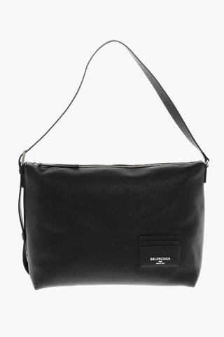 Hammered Leather Shoulder Bag with Logo Detail