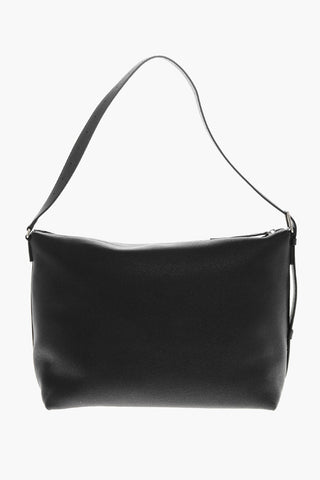 Hammered Leather Shoulder Bag with Logo Detail