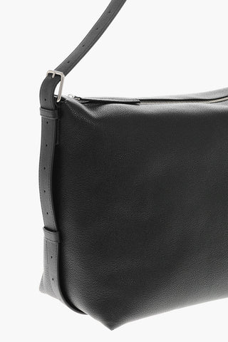 Hammered Leather Shoulder Bag with Logo Detail