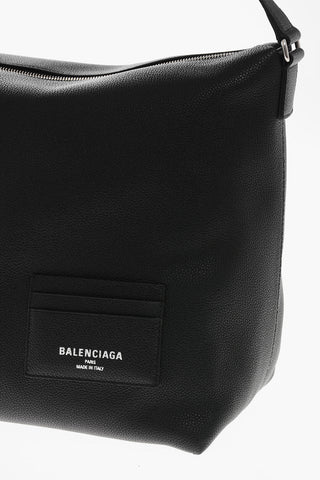 Hammered Leather Shoulder Bag with Logo Detail