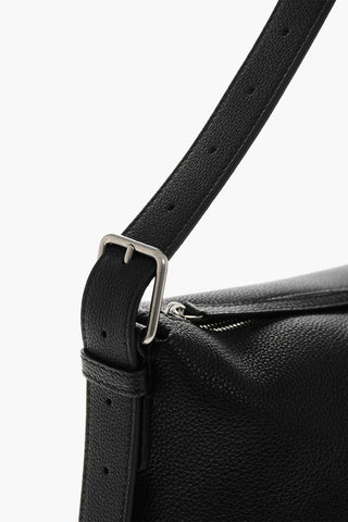Hammered Leather Shoulder Bag with Logo Detail