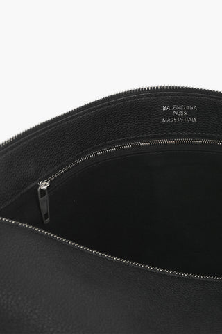 Hammered Leather Shoulder Bag with Logo Detail
