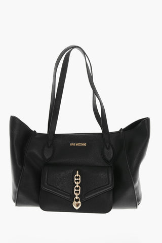 LOVE Textured Faux Leather Tote Bag with Chain