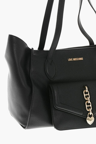 LOVE Textured Faux Leather Tote Bag with Chain