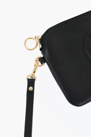 Textured Leather Clutch with Wrist Strap