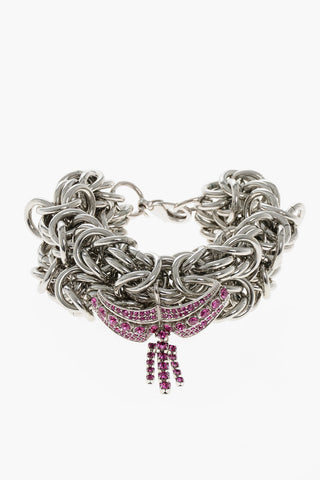 Kettenarmband SPACE FLOWER aus versilbertem Metall mit strassbesetztem Detail