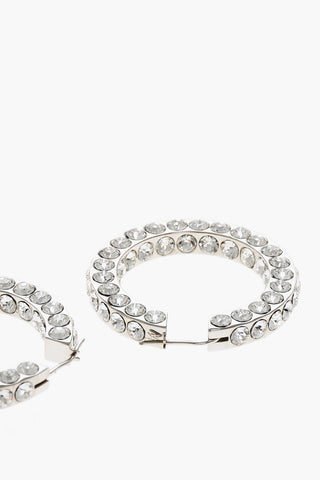 Orecchini a Cerchio JAHLEEL Argentati Ricoperti da Cristalli Bianchi Luminosi