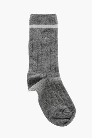 Mixed Cashmere Ribbed Socks with Embroidered Logo